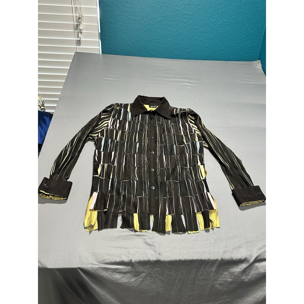 Fantazia Shirt Jacket Sublimated Basket Weave‎ Faux Suede Black/Pink/Blue M